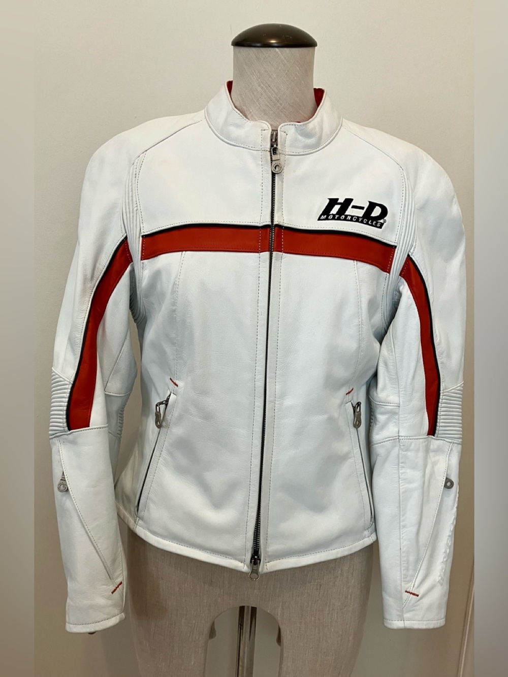 HARLEY DAVIDSON WHITE LEATHER JACKET SZ S